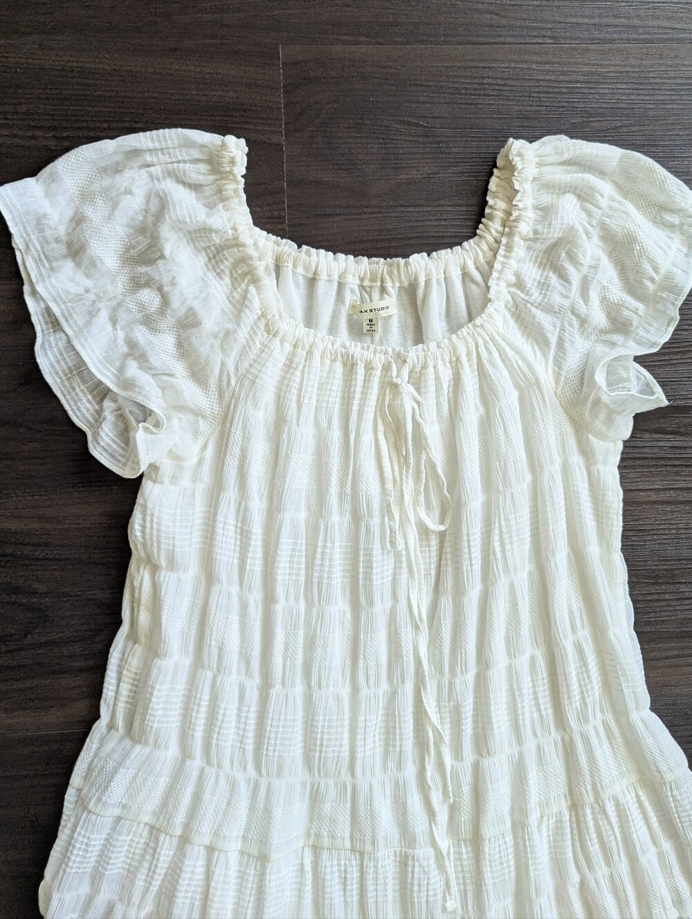 Max Studio White Tiered Dress Mini Medium Boho Cottagecore Flowy Romantic - Picture 3 of 9